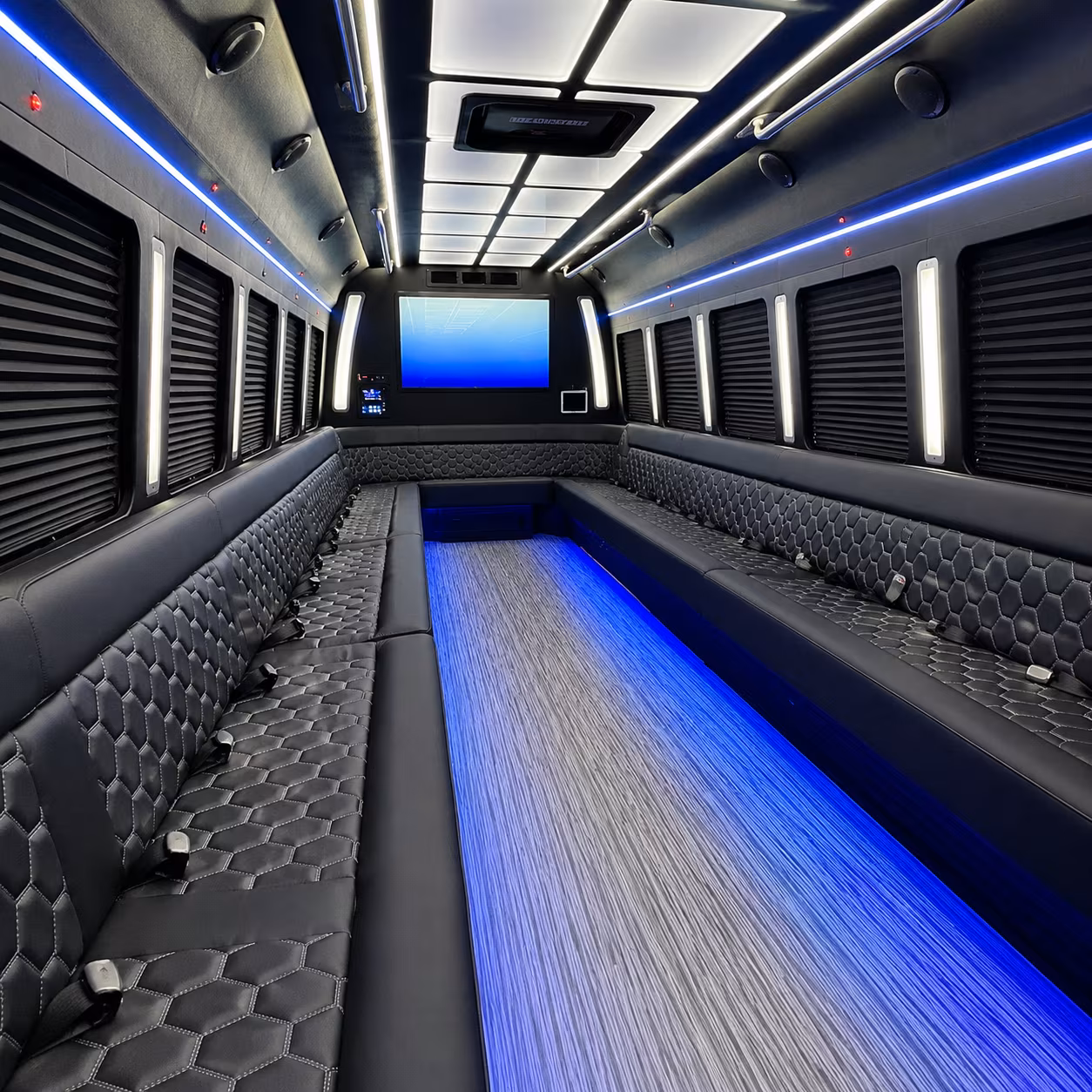 arvada 50 passenger party bus inside